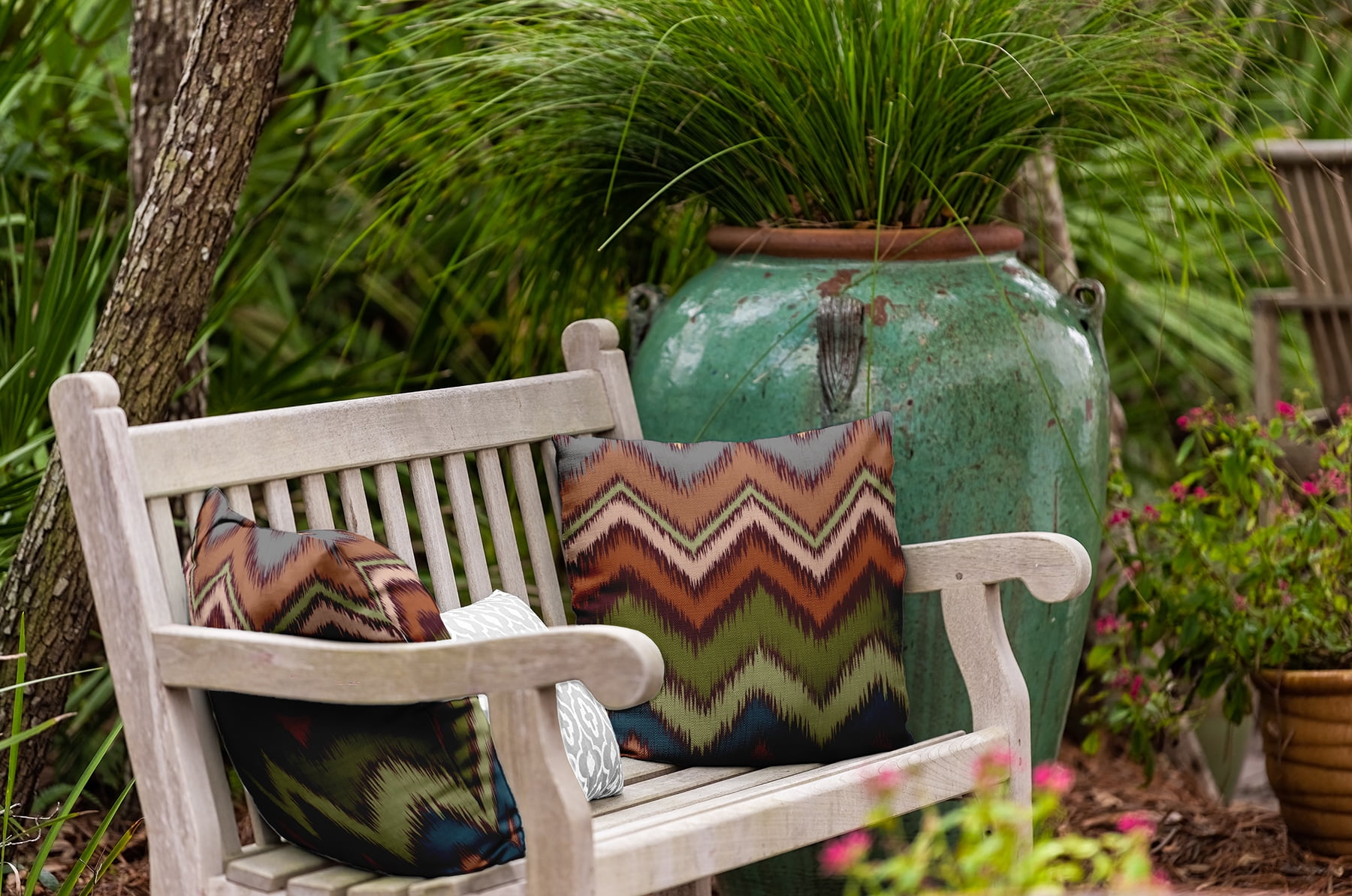 Simply Daisy, 20" x 20" Square Ikat Chevron Indoor/Outdoor Polyester Throw Pillow, Pomegranate, Qty 1