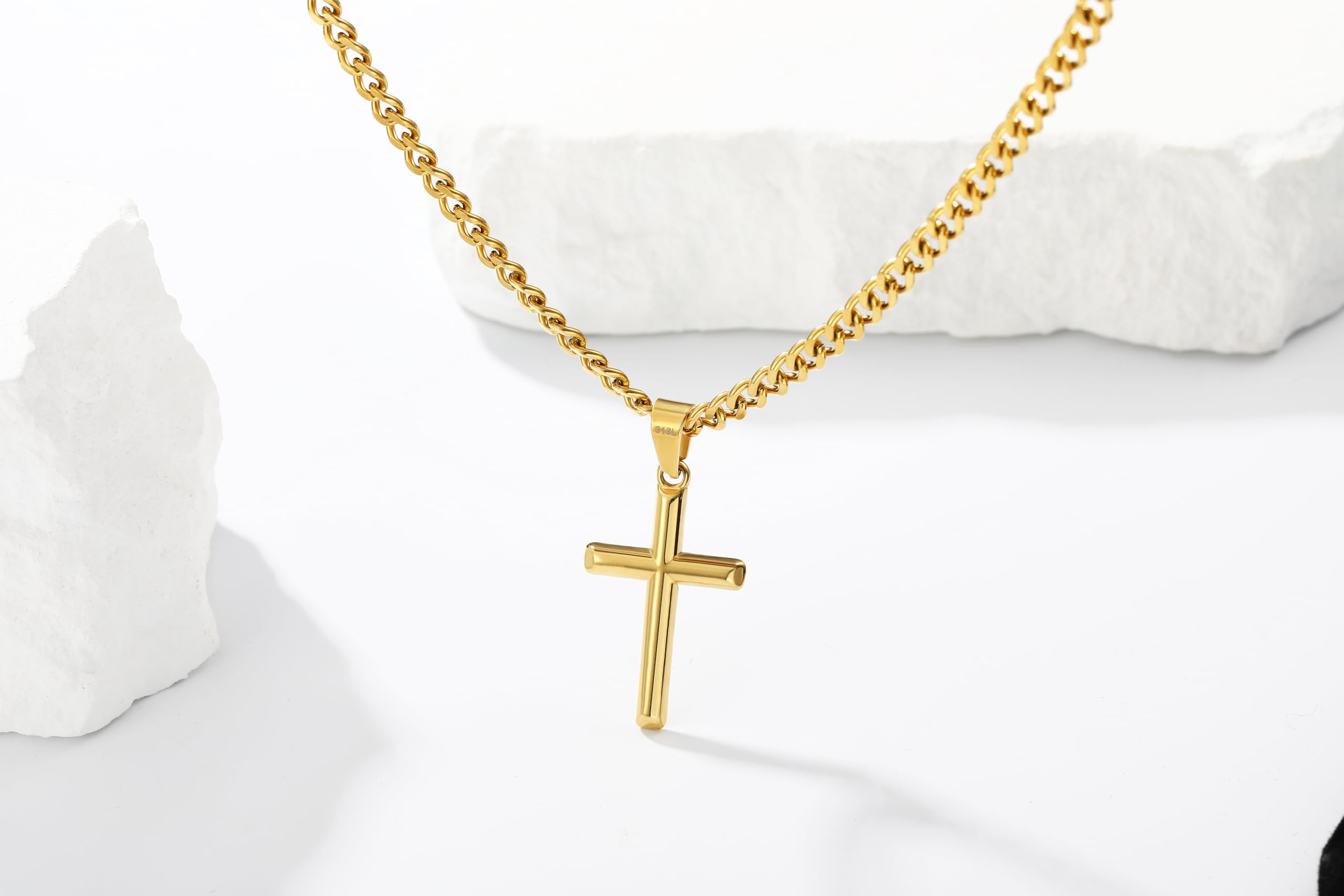 DORANA Gold Plated Cross Necklace, 316L Stainless Steel, 20" photo 5