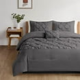 thumbnail image 2 of 3 Piece New Half Pinch Pleated Pattern Comforter Set, 800 TC, 100% Egyptian Cotton, Oversized Super King Size Dark Grey Solid, 2 of 6