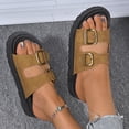 thumbnail image 6 of Womens Flat Sandals Cork Footbed Slides 2 Straps Adjustable Buckle Slip On Summer with Comfort Shoes, 6 of 7