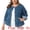 Blue, variant on DARING DIVA Women's Plus Denim  Collarless Button Down Cargo Jean Shacket 2X Blue