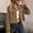 Khaki, variant on Corduroy Cropped Jackets for Women Plaid Button Down Jacket Lapel Long Sleeve Crop Shirts with Pockets Casual Fall Outfits