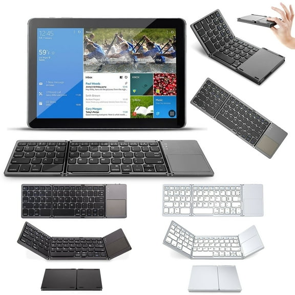PPgejGEK Mini Folding Keyboard Wireless Portable Universal Foldable with Touchpad for Android iOS Tablet Bluetooth 3.0 30.4x9.7x0.6cm/11.97x3.82x0.24in Unfolded