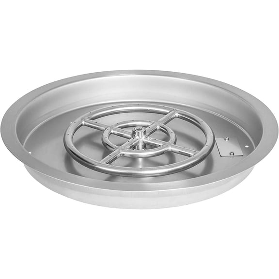 HZshop 19" Round Drop-in Fire Pit Pan w/ 12" Burner, 92,000 BTU, Stainless Steel, Natural Gas/Propane, Easy DIY Outdoor Installation
