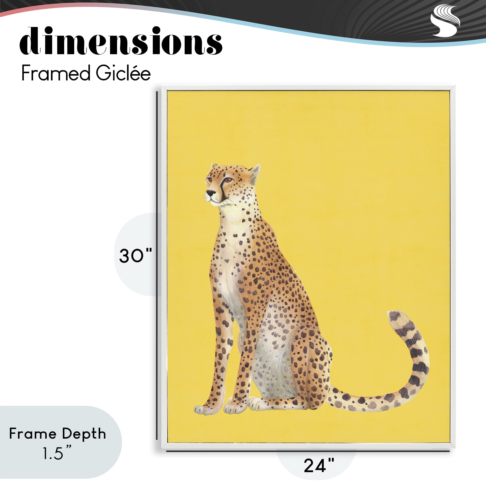Stupell Industries Cheetah on Vibrant Yellow White Framed Giclee Art, design by Karolina Sato