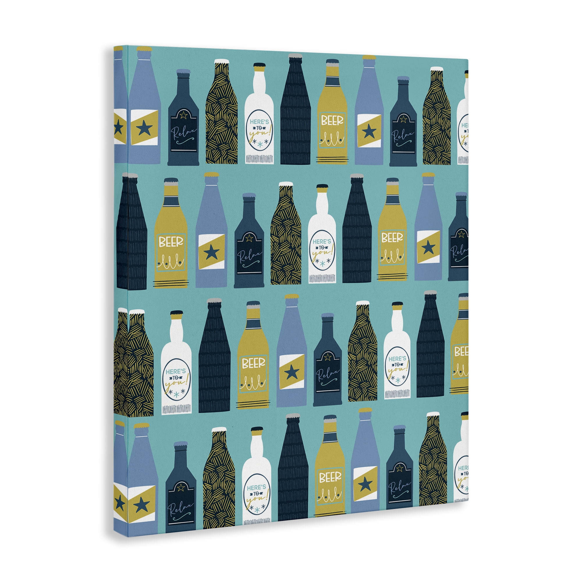 Stupell Industries Arranged Beer Bottles Food & Beverage Painting Wrapped Canvas Art Print Wall Art, 36 x 48