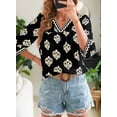 thumbnail image 4 of DOKOTOO Blouses for Women Boho Floral Print V Neck Tunic Tops Casual Summer Loose 3/4 Sleeve Chiffon Shirts, 4 of 8