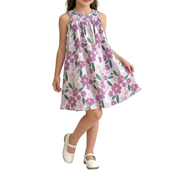Amidoa Print Dress for Girl A Line Dresses Print Summer Casual Little Girls Sundress Sleeveless