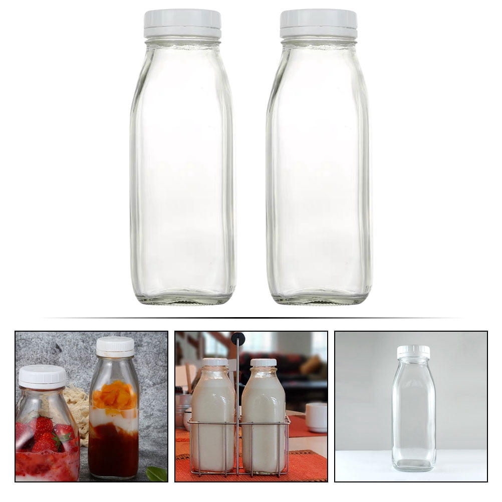 Mizh 2Pcs Glass Bottles Household Juice Bottles Reusable Clear Bottles Milk Bottles for Travel