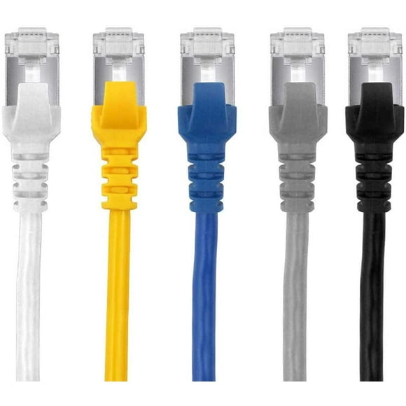 Buhbo Câble Ethernet RJ45 Blindé CAT7 3 Pieds 10Gbps 600 MHz (Lot de 10) Multi-Couleur, Noir Bleu Gris