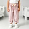thumbnail image 5 of Xyant Toddler Girl Boy Cotton Linen Pants Striped Wide Leg Casual Pant Elastic Waist Summer Fall Trousers Kids Loose Long Pants (Pink,1-2 Years), 5 of 7