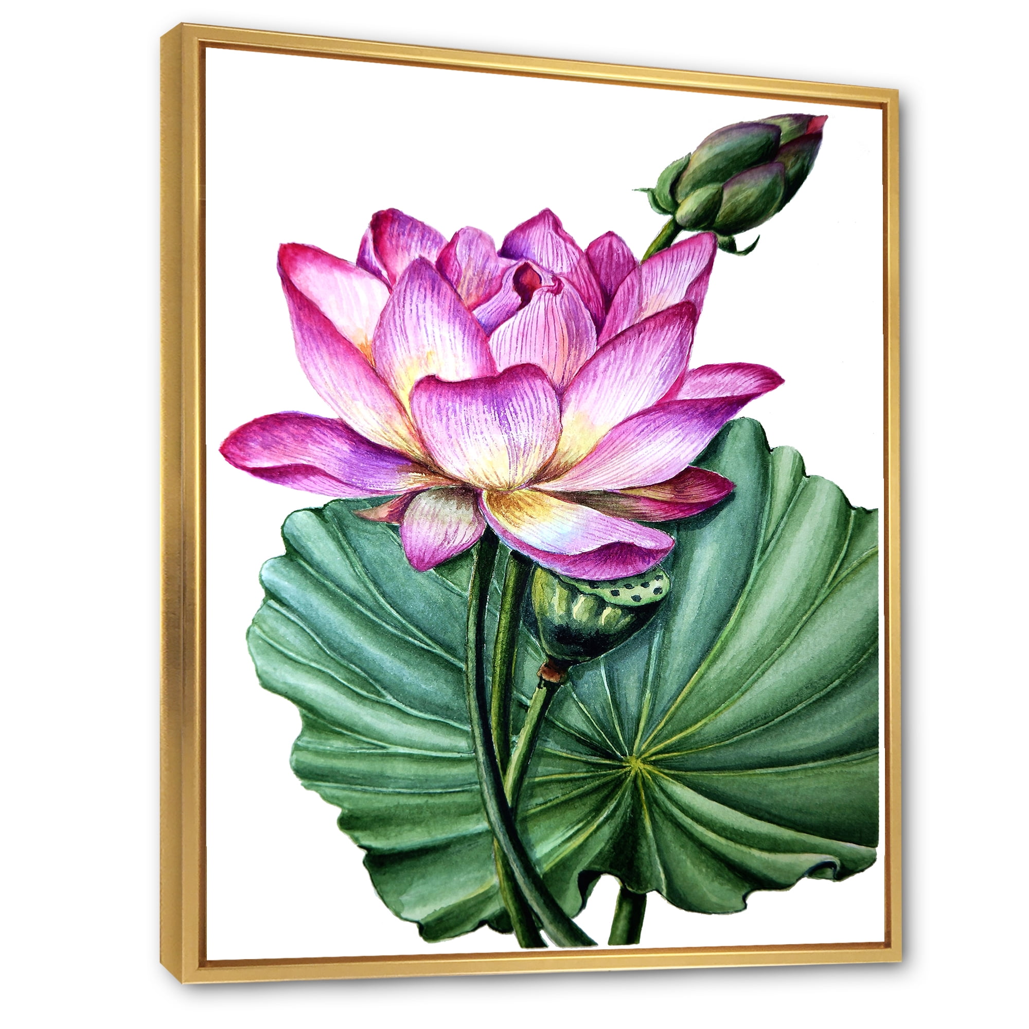 Ancient Pink Lotuses In The Pond VI 16 in x 32 in Framed Painting Canvas Art Print, by Designart