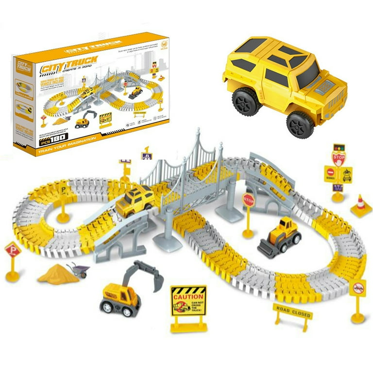 180Pcs Construction Race Tracks Construction Car Flexible Tracks Play Set Engineering Toy Track Series DIY Xmas Gift For Boys And Girls Walmart