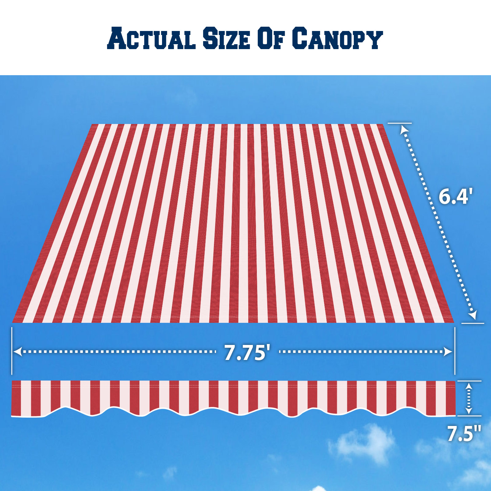 Sunrise Outdoor 8' x 6.4' Replacement Canopy for Manual Yard Retractable Patio Deck Awning Sunshade （Cover Only, Frame is not Included）-Red with White