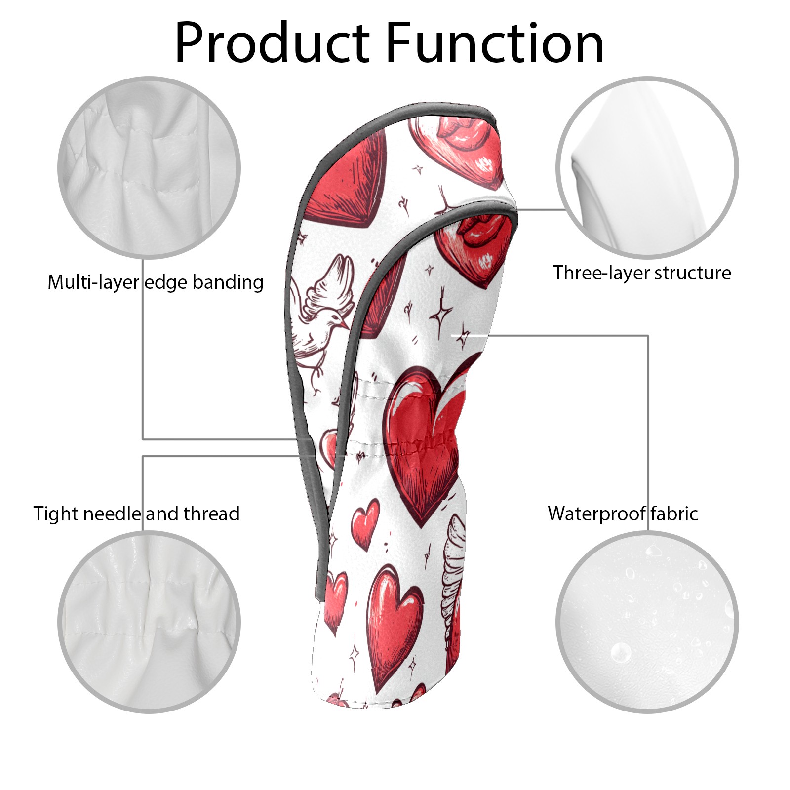 Golf Club Covers PU Leather Waterproof Head Covers for Fairway Woods Hybrids Hand-painted Love Heart