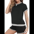 thumbnail image 2 of Conjunto de 2 Piezas para Mujer, Ropa de Estar por Casa, Top y Pantalones Cortos de Corta con Bloques de Color, Ropa de Verano 2025, Negro, Talla L, 2 of 6