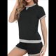 thumbnail image 2 of Conjunto de 2 Piezas para Mujer, Ropa de Estar por Casa, Top y Pantalones Cortos de Corta con Bloques de Color, Ropa de Verano 2025, Negro, XL, 2 of 6