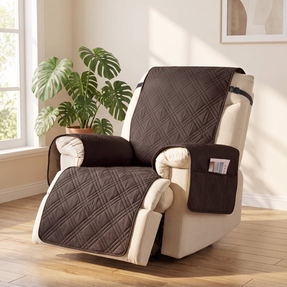 WZB,Waterproof Recliner Cover with Pocket, Non-Slip, Washable, for Kids & Pets, 23.6", Chocolate