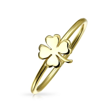 Minimalist 14K Gold Plated 925 Sterling Silver Irish Shamrock Four Leaf Clover Midi Knuckle 1MM Band Stackable