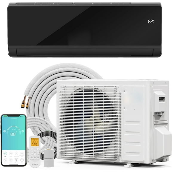 Ktaxon 9000 BTU 19 SEER2 115V Mini Split Air Conditioner with Heat Pump Ductless Inverter & Install Kit Black