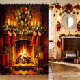 thumbnail image 2 of Manfei Fireplace Waterproof Shower Curtain 72Wx72L Holiday Bathroom Curtain, Purple Gold, 2 of 5