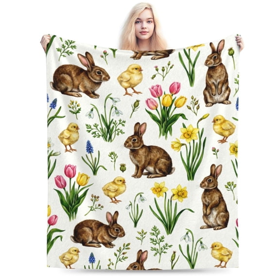Bunny Throw Blanket, Easter Bunny Floral Blanket,Soft Warm Flannel Throw for Spring Home Decor, Sofa Bed Chair 50x40