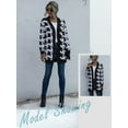 thumbnail image 3 of ZXSXSY Women Houndstooth Plaid Print Waterfall Neck Mid Length Long Sleeves Cardigan, 3 of 7