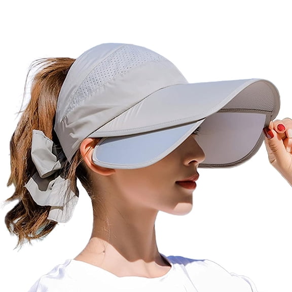 Wide Brim Visor Hat for Women Golf Visor Cap Sun Protection Hat for Beach Garden Tennis Running Sunshade Hat - grey