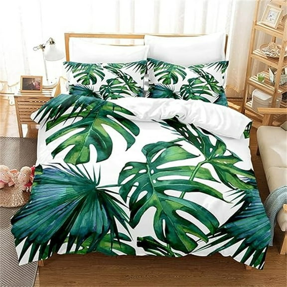 3D Green Leaves Printed Quilt Cover Set Home Textiles Bedclothes Newly Fashion,California King(98"x104")