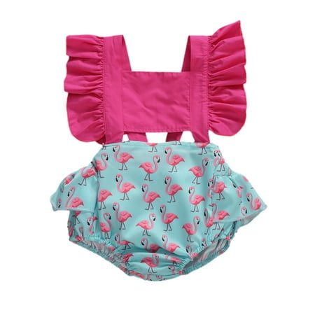 

Nokpsedcb Newborn Infant Baby Girls Short Flare Sleeve Pullover Print Ruffles Jumpsuits Pink 18-24 Months