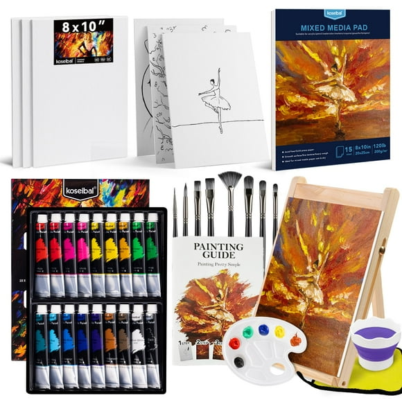 Set de pintura acrílica koseibal, 18 colores, 22 ml, con pinceles y caballete