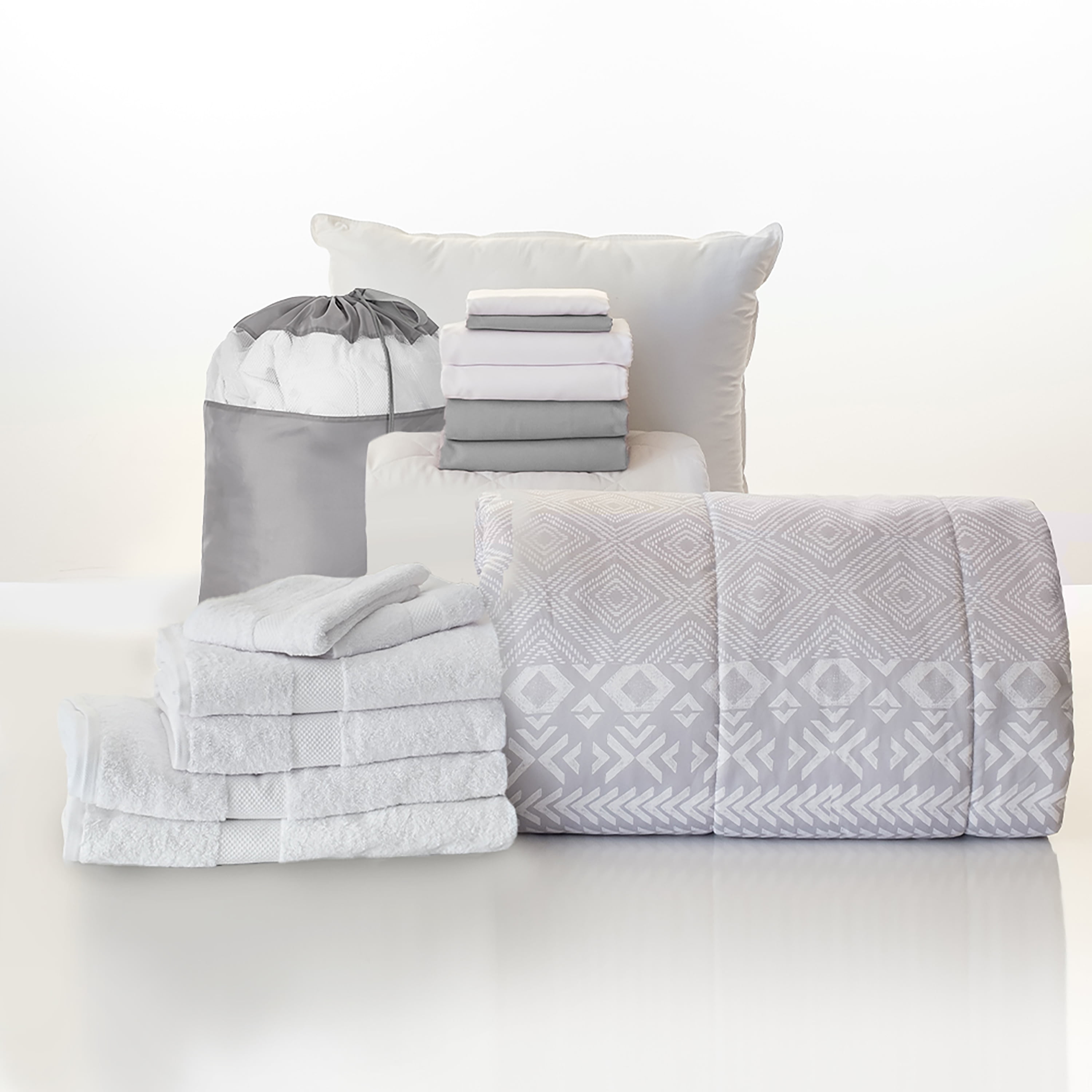 The Starter Pak, Gwen Gray, 16Piece College Dorm Bedding Comforter Set