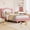 Pink, variant on Twin Velvet Upholstered Bed Frame with Cute Panda Headboard, Solid Wood Slats Platform Bed, No Box Spring Needed, Modern Bedroom Furniture, Pink+White