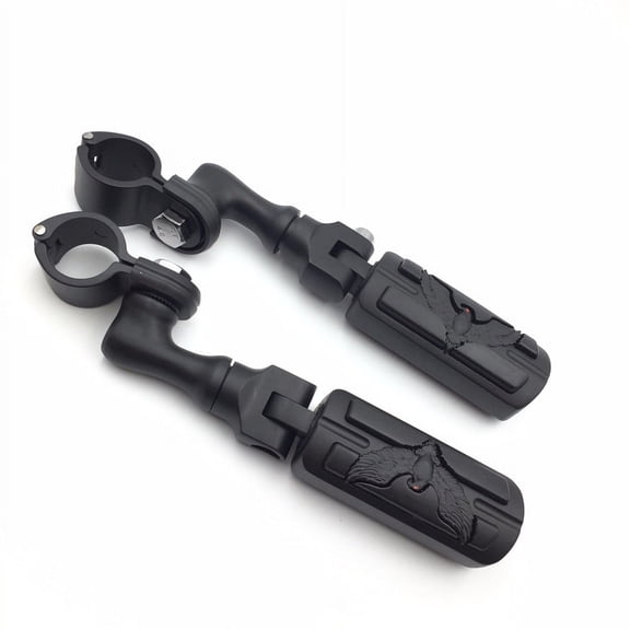 HTT-MOTOR Black Short Angled Adjustable Peg Mounting Kit Eagle Foot Peg For Honda GoldWing VTX1300 Shadow Valkyrie Triumph with 1-1/2 inch (1.5") Front Engine Guard Frame Tube