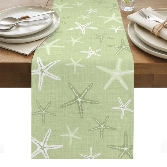 Vintage Chartreuse Starfish Table Runner Summer Coastal Beach Marine Tablerunners 16 x 72 Inch, Table Decorations Tabletop Scarf for Summer Gathering Holiday Farmhouse Kitchen Dining Decor
