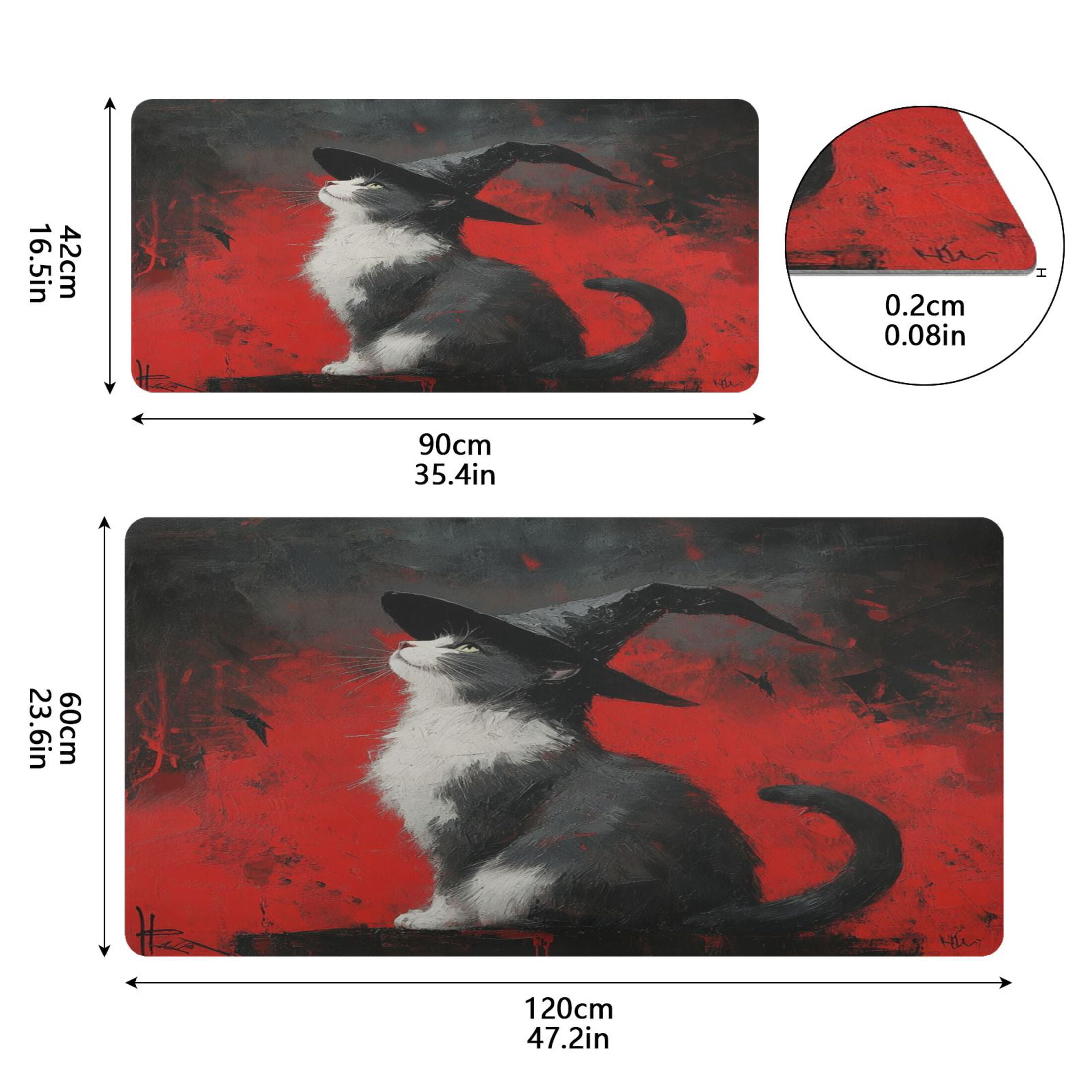 Wobogo Black Hat Cow Cat Gaming Mouse Pad Non-slip Leather Desk Mat Water Resist Keyboard Pad for Gamer Office 23.6×47.2in