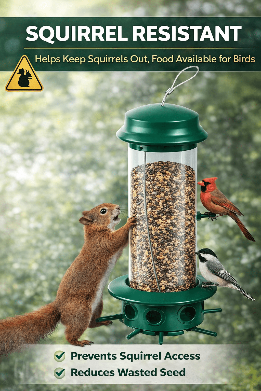 Simple Living Solutions Squirrel Resistant Bird Feeder, 6 lb Capacity, Multi-Port Hanging Feeder for Outdoor Wild Birds, Weather-Resistant