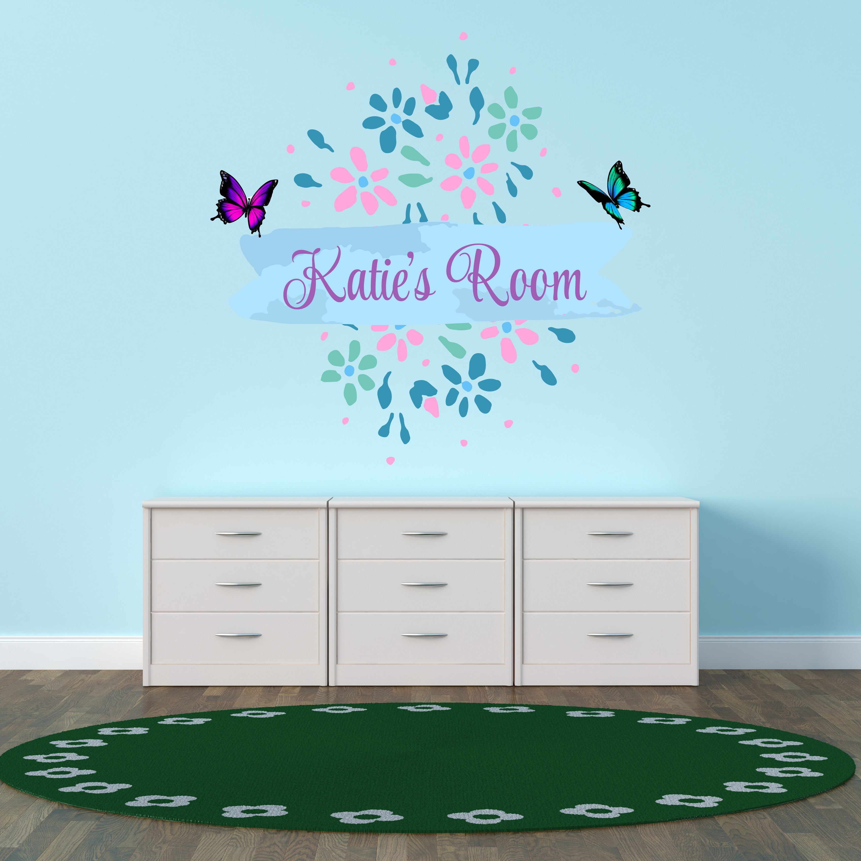 Personalized Pattern Wall Decals for Kids Room Flowers Grarden