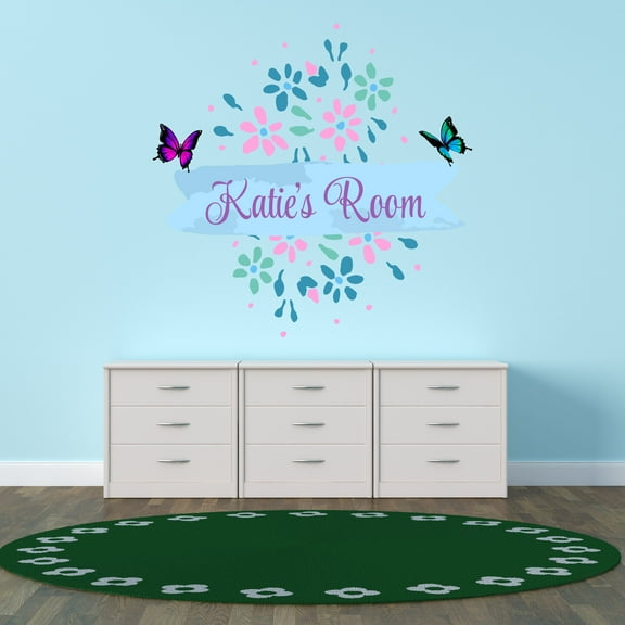 Personalized Pattern Wall Decals for Kids Room - Flowers Grarden Florist Pastel Colors Flowers With Easy Installation Instructions Custom Name Sticker - Size: 10 In x 10 In