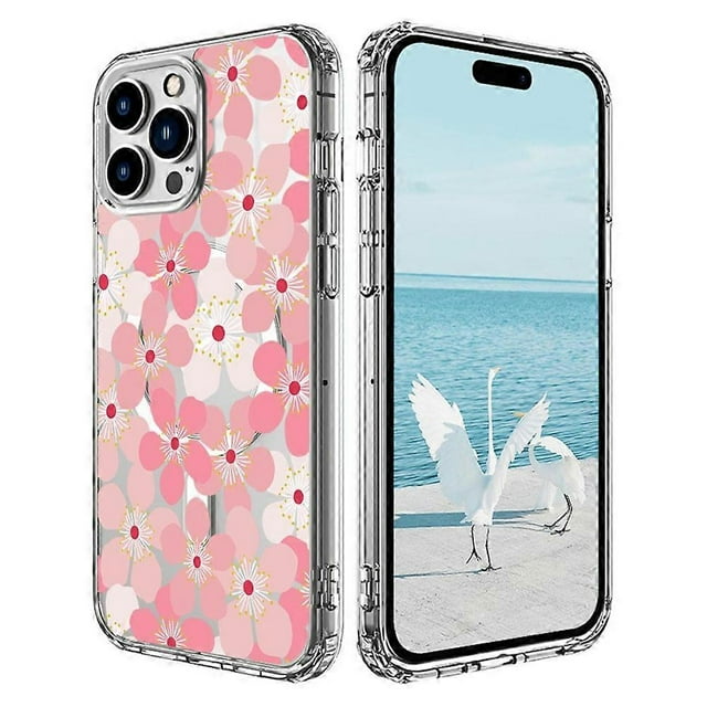 For iPhone 16 Pro Max Case Compatible with MagSafe Flower Pattern Printing TPU+PC Phone Cover - Styl
