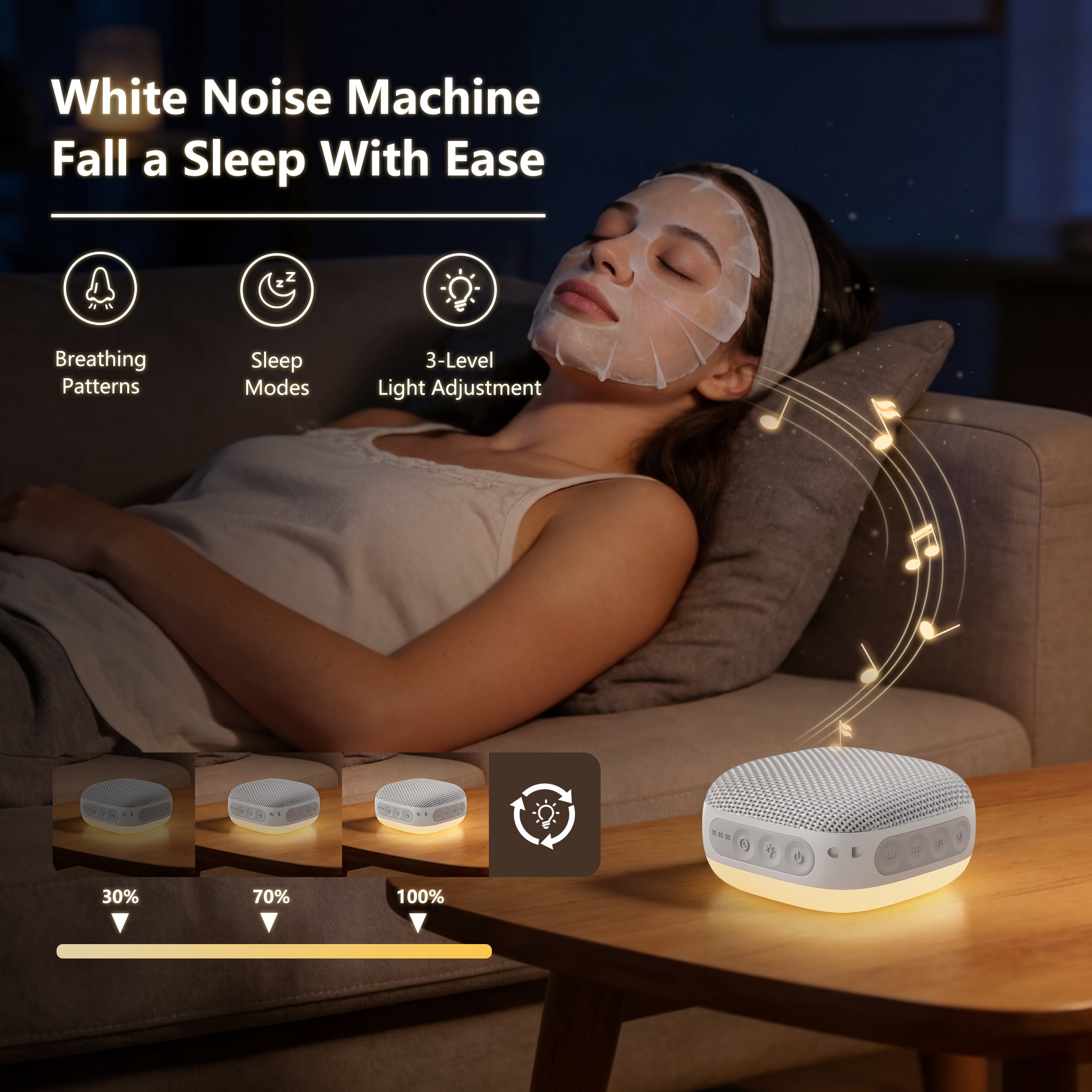 DTIRD White Noise Sound Machine,20 Soothing Noise Machine for Baby & Adults,Sleep Aid & Focus Therapy, Night Light, Timer, Memory & Headphone Compatible ,Ideal for Home, Office & Travel