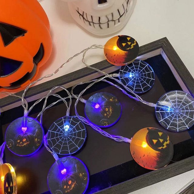 Cadena de luces con forma de calavera y fantasma, caja de batería, luz decorativa de terror, cadena de luces de calabaza de Halloween