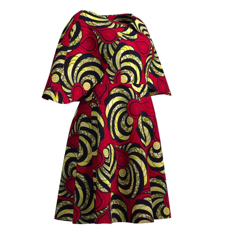Bintarealwax African Women's Knee Length Dress Shawl Collar Dress African  Print Dress Women's Clothing WY10400