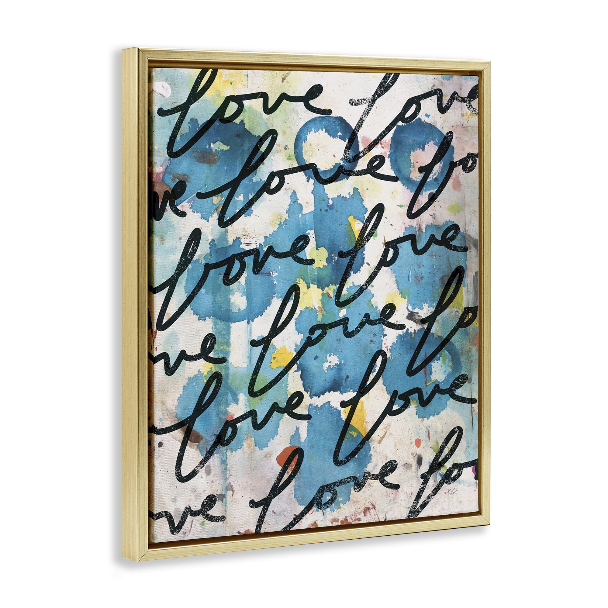 Stupell Industries Urban Love Pattern Typography Painting Gold Floater Framed Art Print Wall Art, 25 x 31