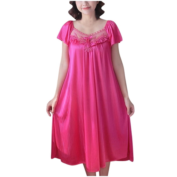 Vestido de Manga Corta para las Mujeres, Cintura Alta Cuello Redondo Color Sólido Mini, Moda Vestido de Verano Casual