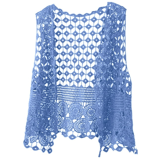 HBFAGFB Cardigan Sans Manches pour Femmes Mode Printemps Été Tricoté Bleu Taille Unique