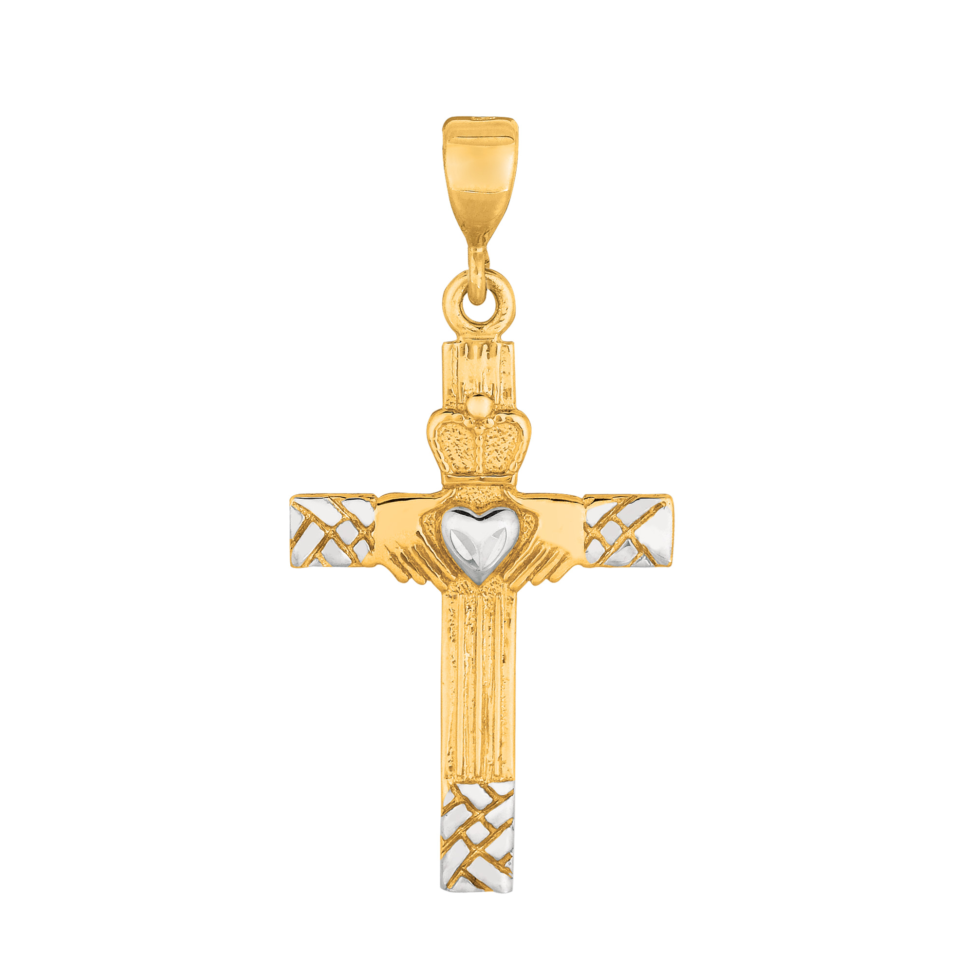 14k 2 Tone Gold Claddagh Style Cross 