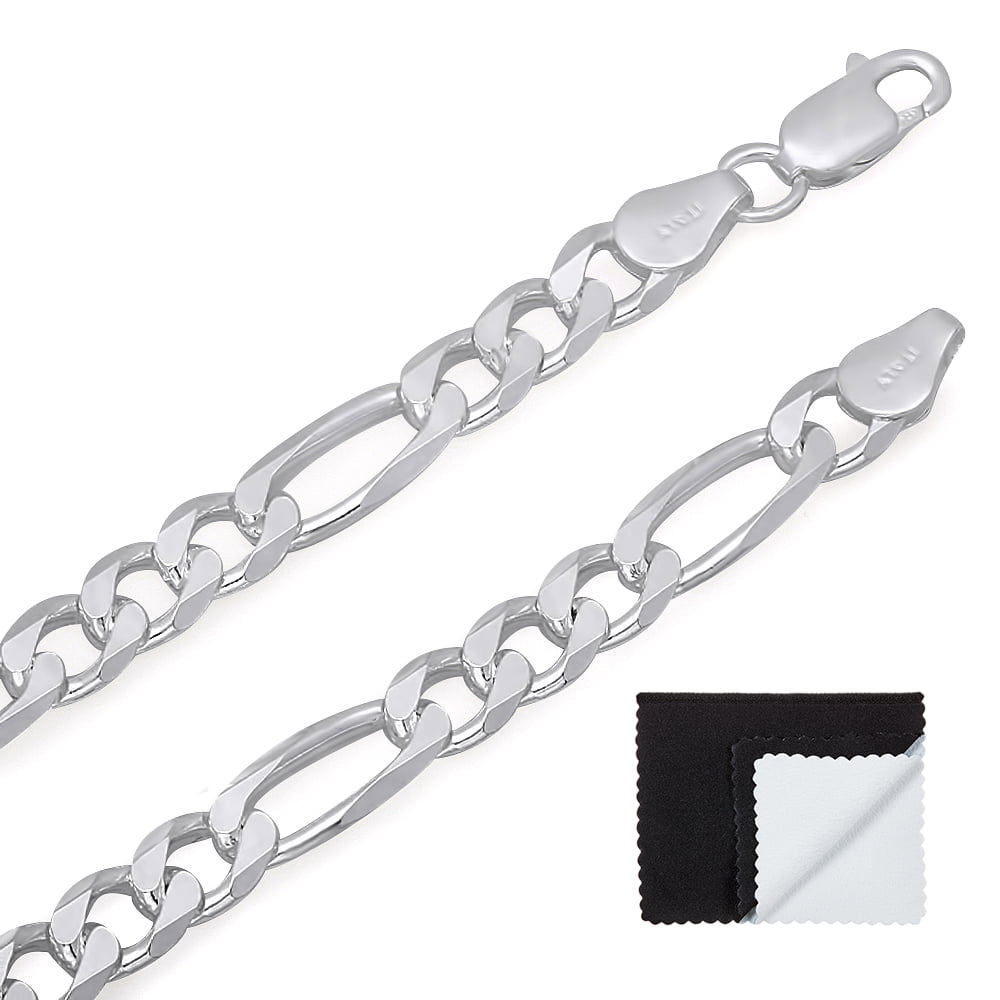 Italian Figaro Link Chain Necklace Bracelet 3mm to 7mm 925 Stamp Silver Plated 