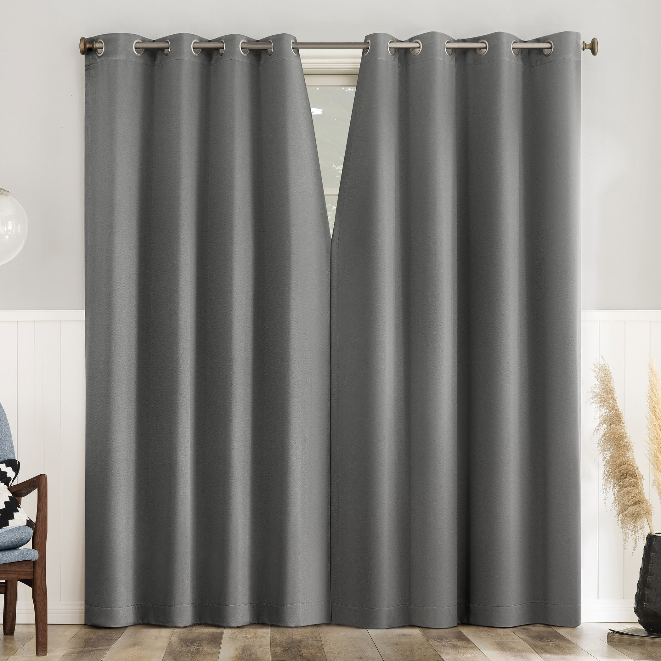 No. 918 Brandon 2-Piece Magnetic Closure Room Darkening  Grommet Top Curtain Panel, Gray, 54.0”W x 96"L
