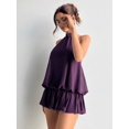 thumbnail image 5 of Purple Halter Neck Sleeveless Ruffle Hem Mini Dress For Women, Loose Fit Elegant Summer Party Dress, 5 of 6